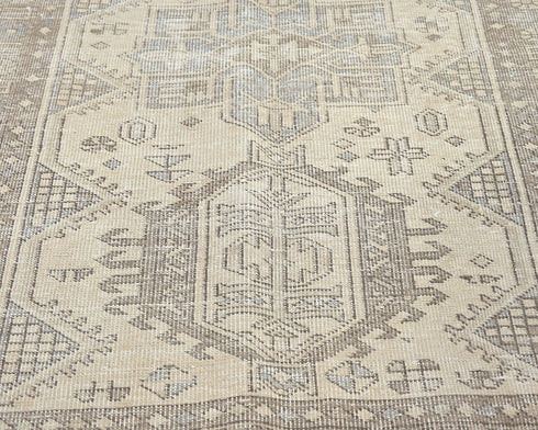 12 Ft Vintage Brown Persian Style Hand Knotted Distressed Low Pile Wool Runner Rug